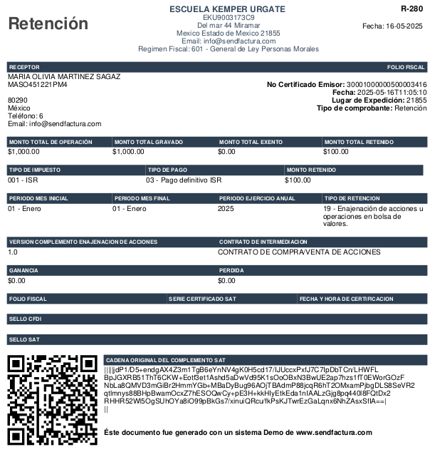 cfdi por venta de acciones